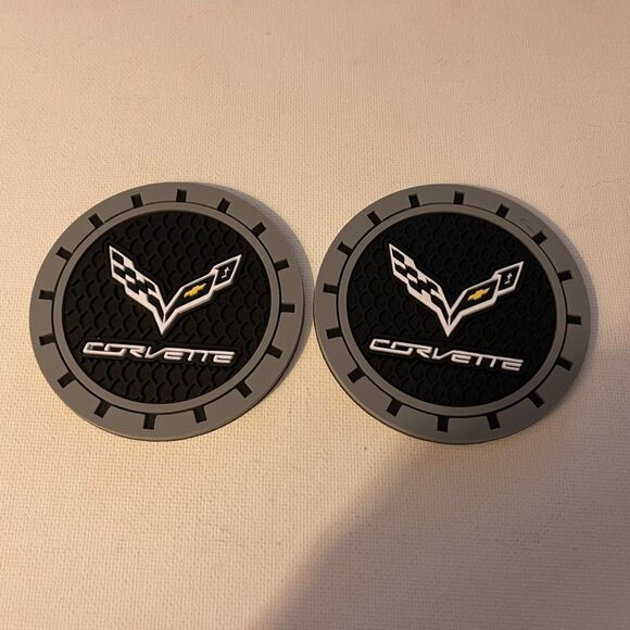 Corvette car cup Coasters in black and gray with logo Set of 2 NWT - Picture 1 of 4